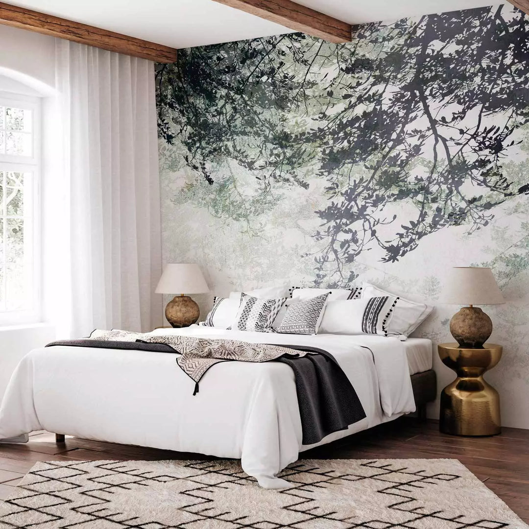 Wall Murals - branches with leaves on a light background, 148809