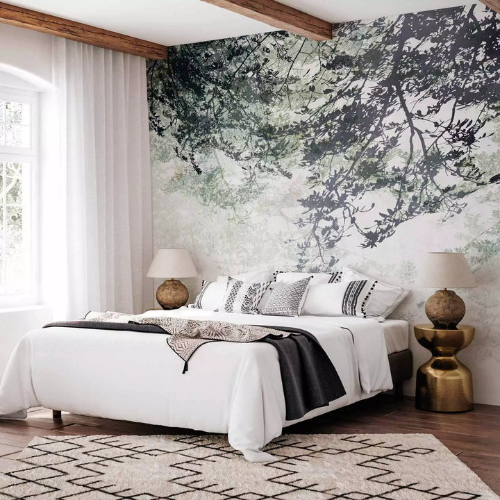 Wall Murals - branches with leaves on a light background, 148809