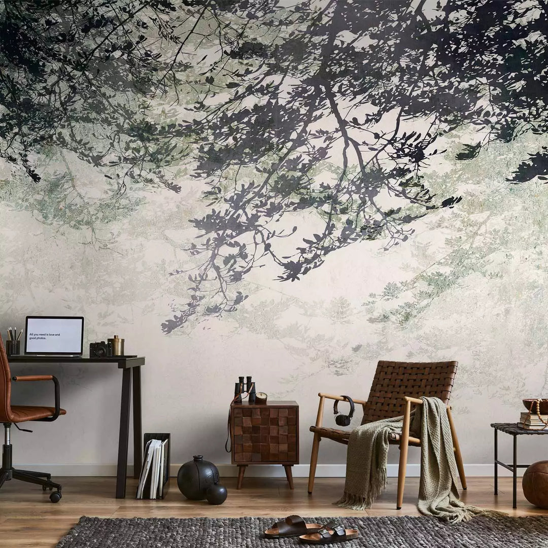 Wall Murals - branches with leaves on a light background, 148809