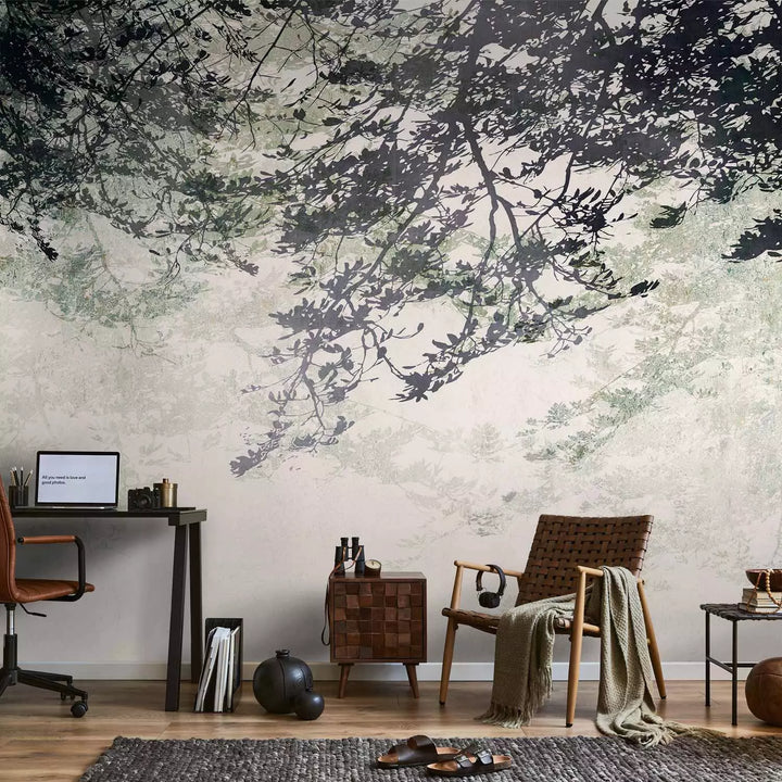 Wall Murals - branches with leaves on a light background, 148809