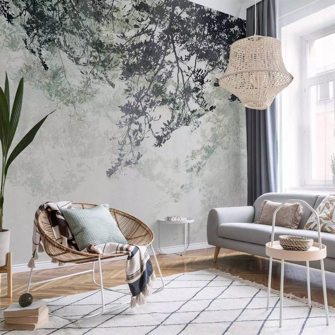 Wall Murals - branches with leaves on a light background, 148809