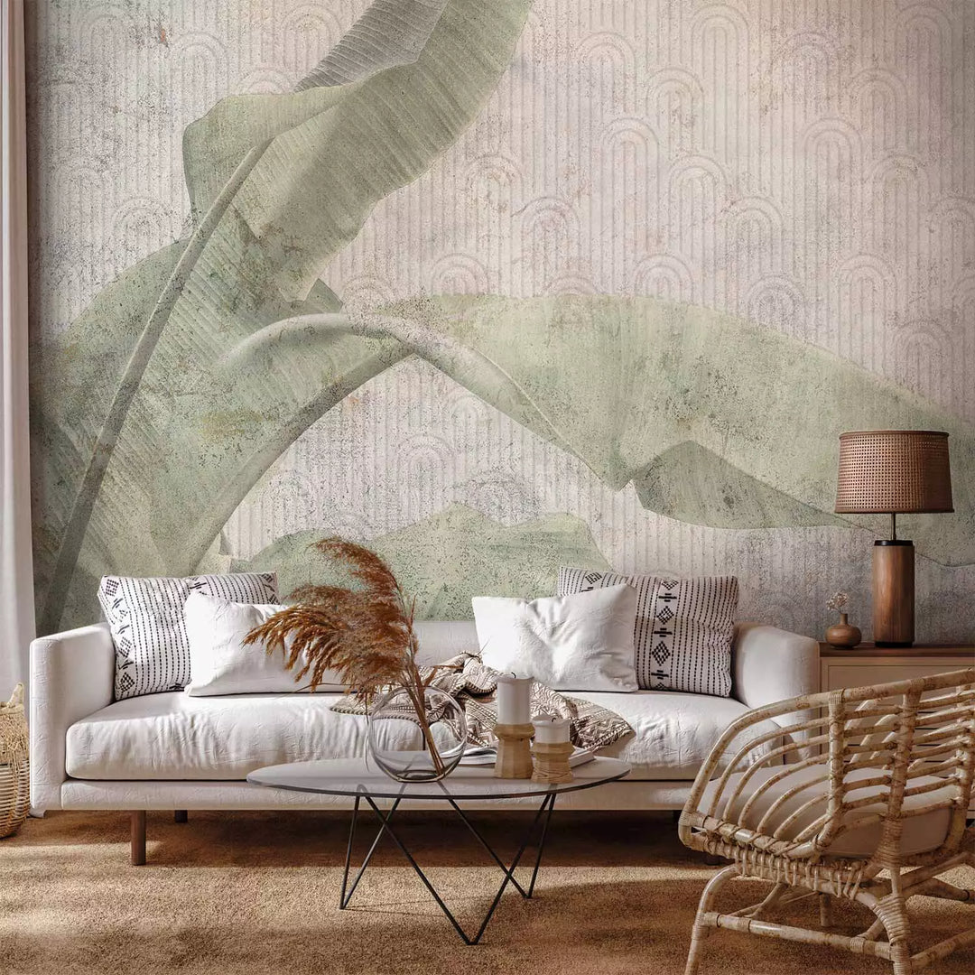 Fototapetes - Eksotiskas lapas pieklusinātos zaļos toņos, 151875