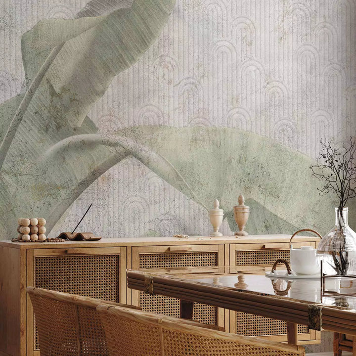 Fototapetes - Eksotiskas lapas pieklusinātos zaļos toņos, 151875