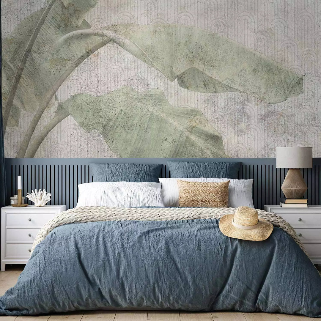 Fototapetes - Eksotiskas lapas pieklusinātos zaļos toņos, 151875