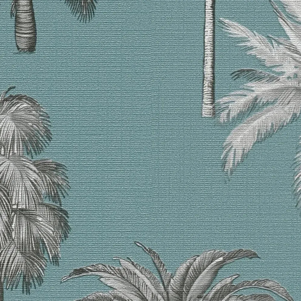 Tropu dizaina tapetes ar stilīgiem palmu kokiem - zilas - 3012242 AS Creation