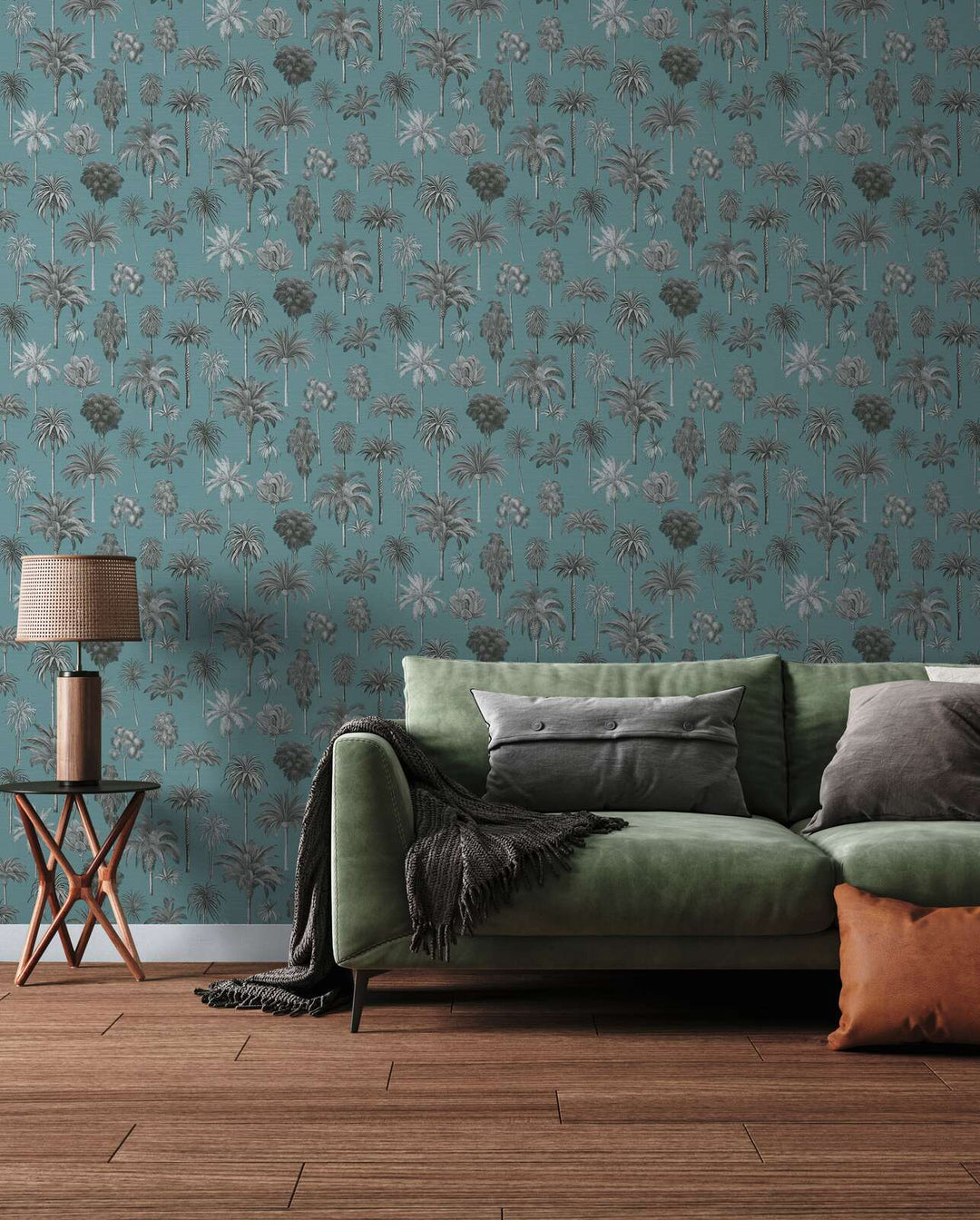 Tropu dizaina tapetes ar stilīgiem palmu kokiem - zilas - 3012242 AS Creation