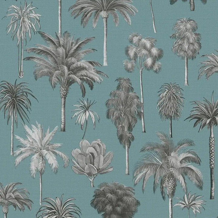 Tropu dizaina tapetes ar stilīgiem palmu kokiem - zilas - 3012242 AS Creation