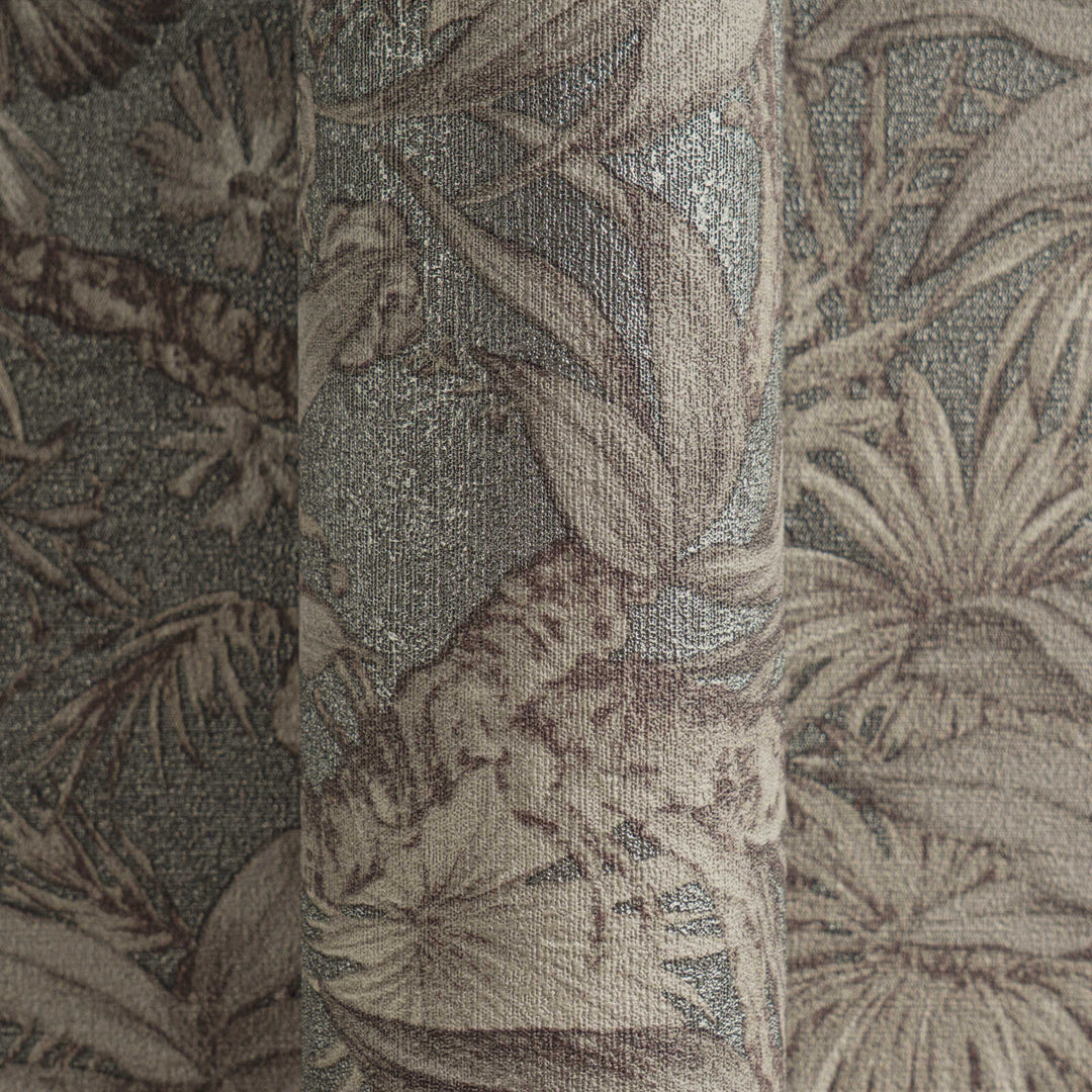 Dark taupe non-woven wallpaper with a matte botanical pattern and glossy background, 3007711