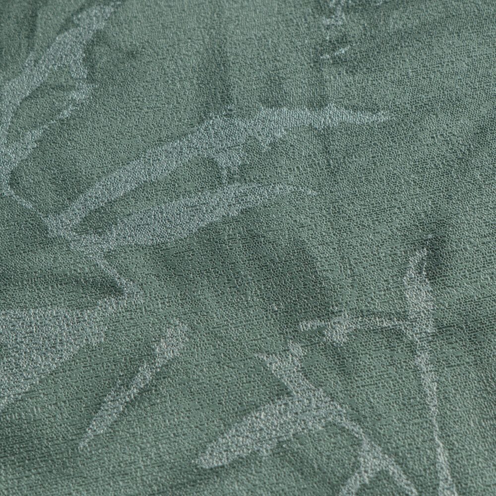 Dark green non-woven wallpaper with a botanical bamboo leaf pattern and silvery gloss, 3007701