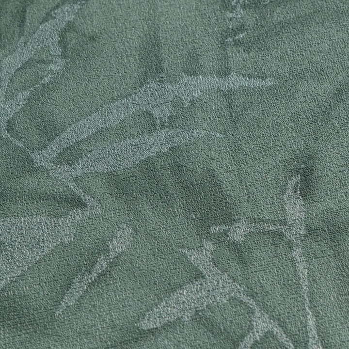 Dark green non-woven wallpaper with a botanical bamboo leaf pattern and silvery gloss, 3007701