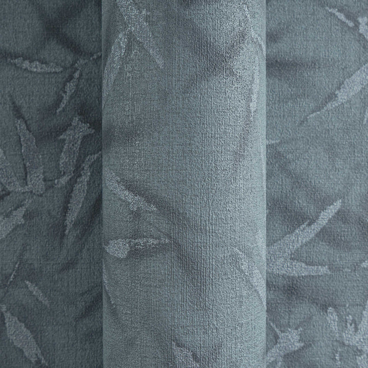 Dark blue non-woven wallpaper with a botanical bamboo leaf pattern and silvery gloss, 3007702