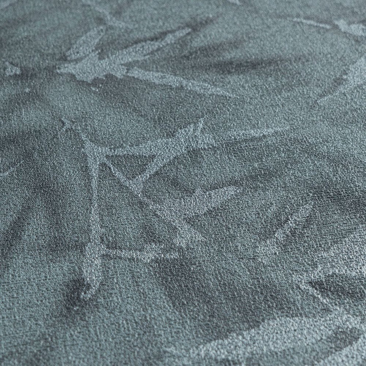 Dark blue non-woven wallpaper with a botanical bamboo leaf pattern and silvery gloss, 3007702