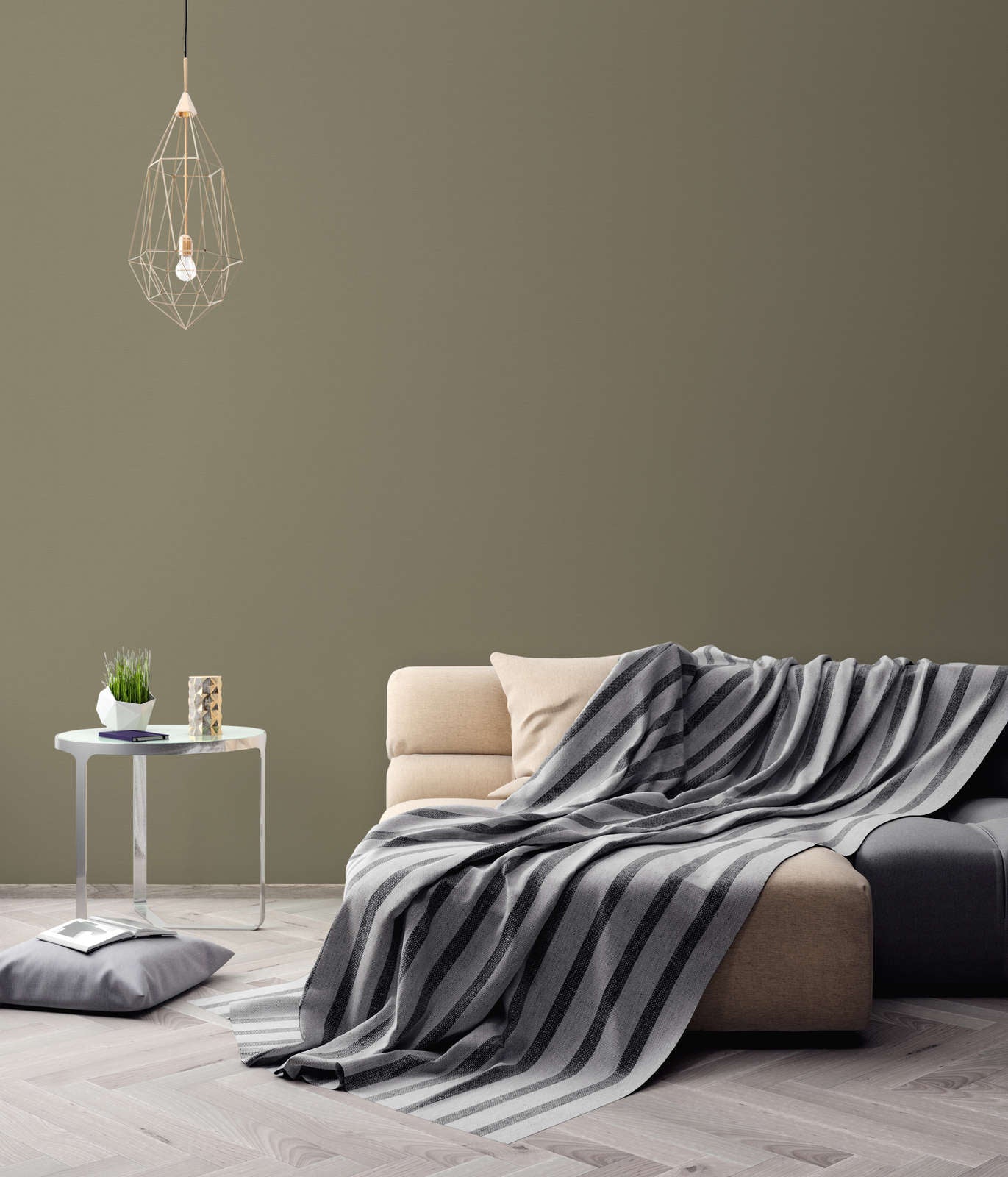 Vienkrāsainas matētas tapetes guļamistabai Olive Haze krāsā - 1373477 AS Creation