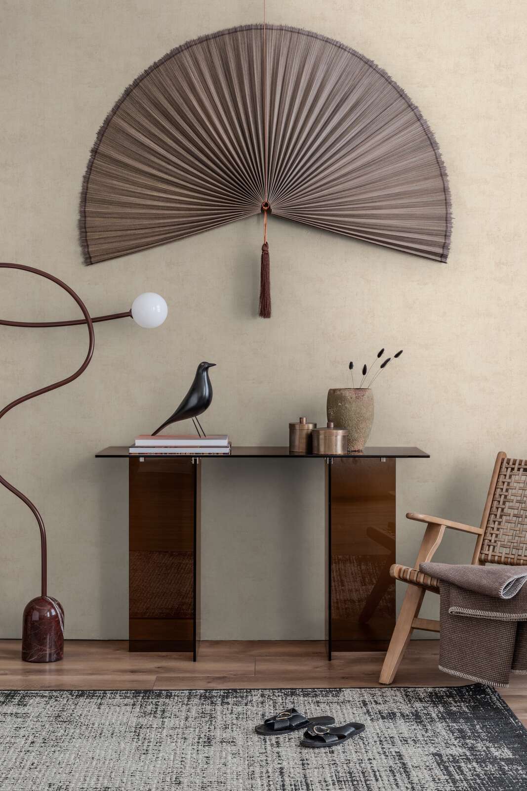 Beige wallpaper with a matt look and subtle texture for a natural bedroom. SKU: 3011756, AS Creation.