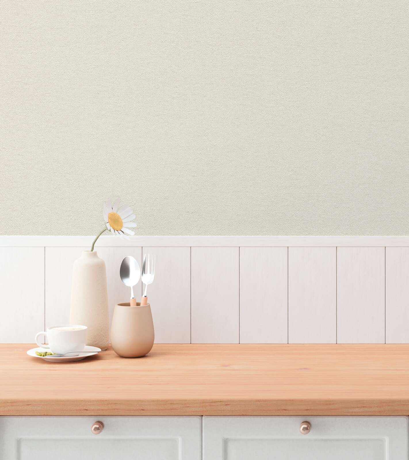 Cream and beige wallpapers in a bright and comfortable living room design. SKU: 3010675, AS Creation.