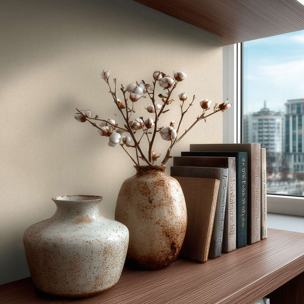 Vienkrāsainas tapetes ar dabisku audekla izskatu, bēšā - 3007126 AS Creation