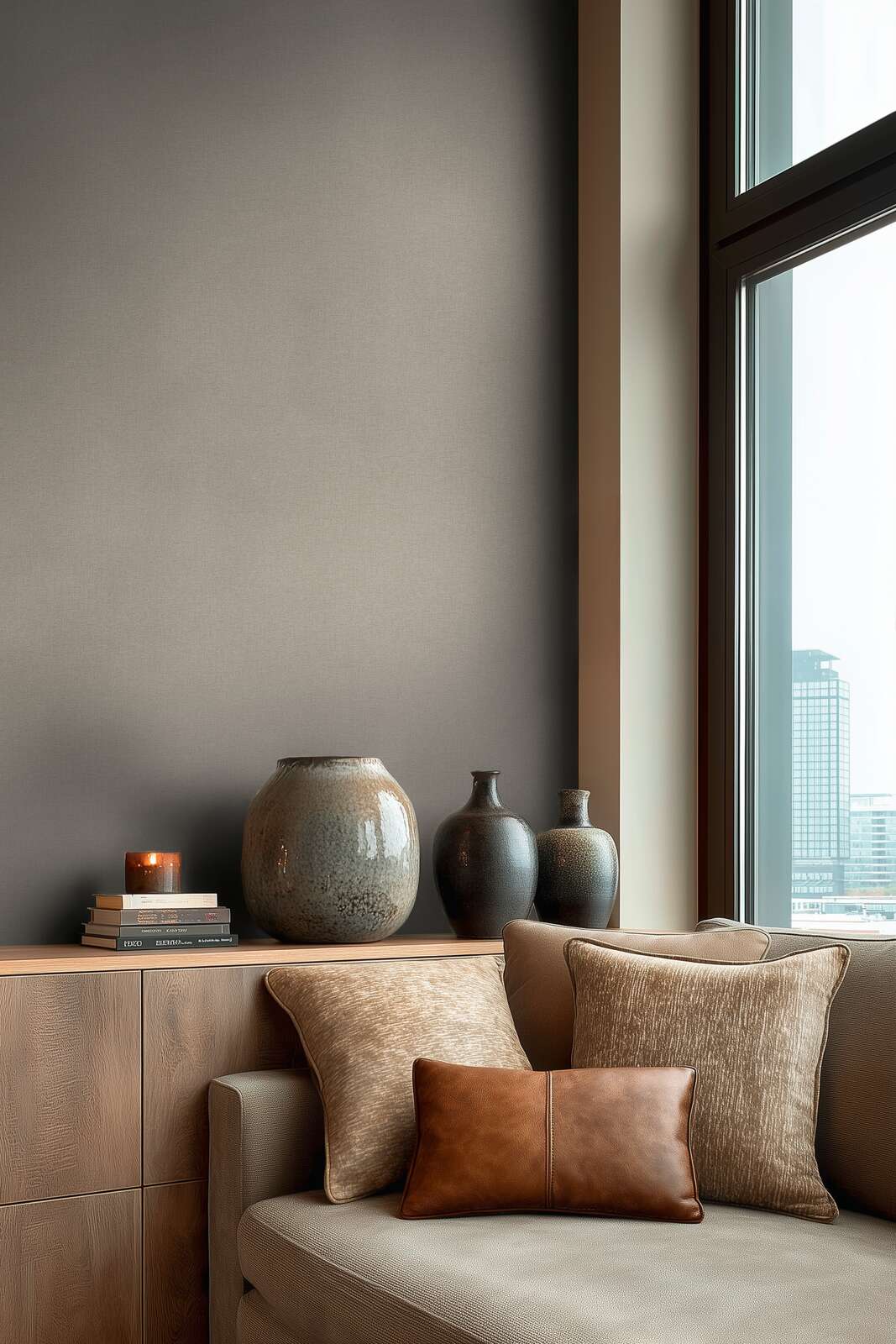 Tapetes ar dabisku audekla izskatu - maiga pelēkā un bēšā krāsā AS Creation