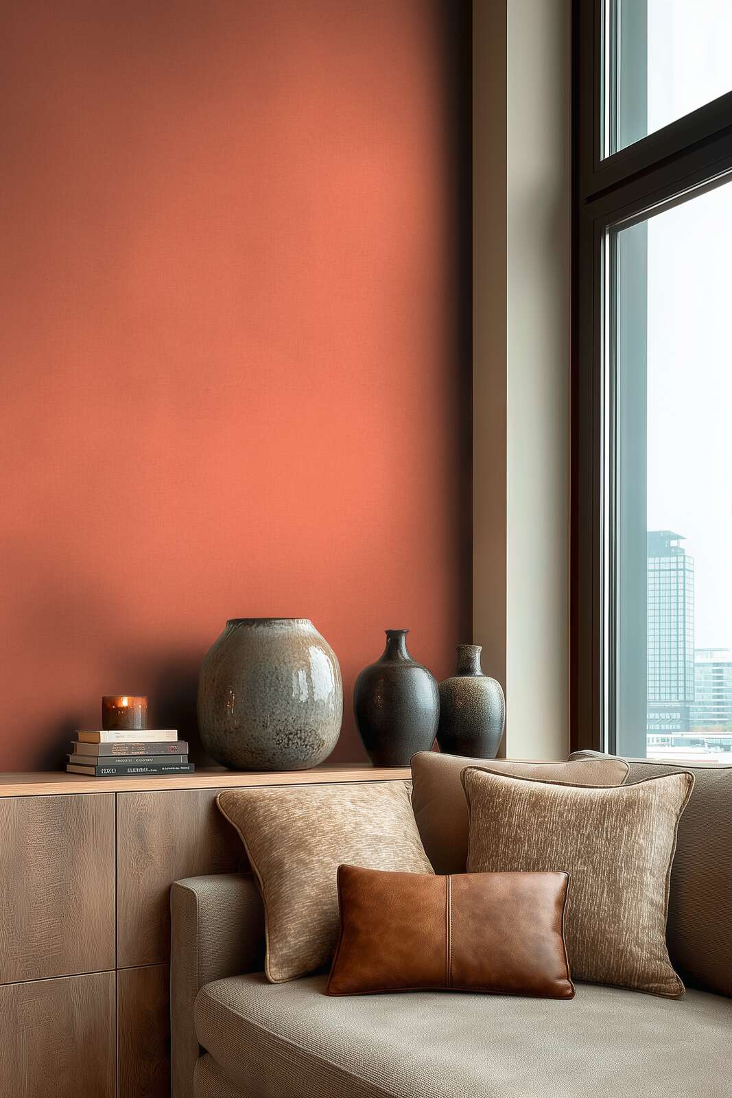 Tapetes ar dabisku audekla izskatu siltā terakotas tonī - 3007132 AS Creation