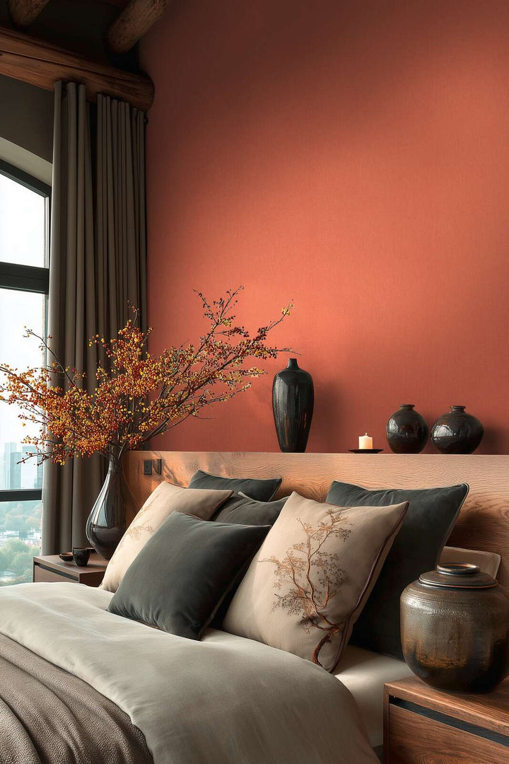 Tapetes ar dabisku audekla izskatu siltā terakotas tonī - 3007132 AS Creation