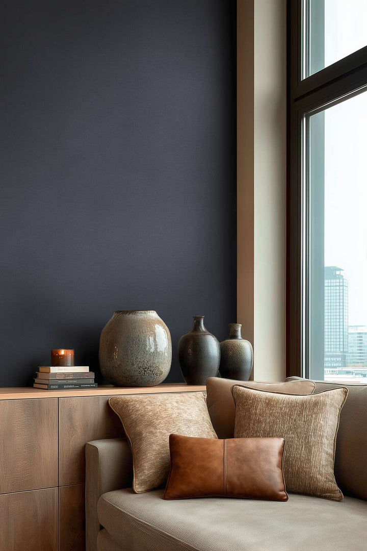 Tapetes ar dabisku audekla izskatu tumši zilā krāsā - 3007131 AS Creation