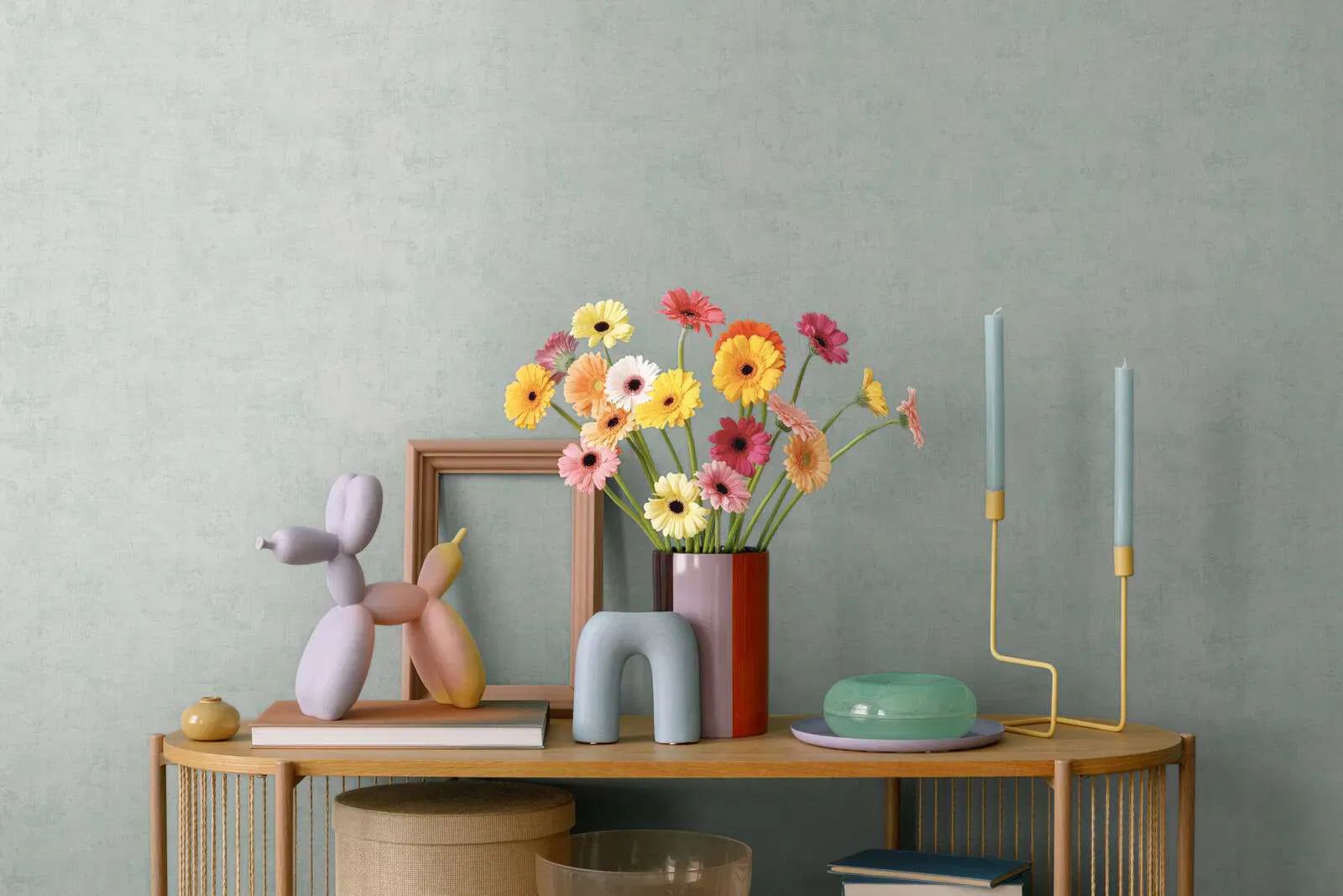 Light blue wallpaper with an elegant texture and matt finish for a calm living room. SKU: 3011751, AS Creation.