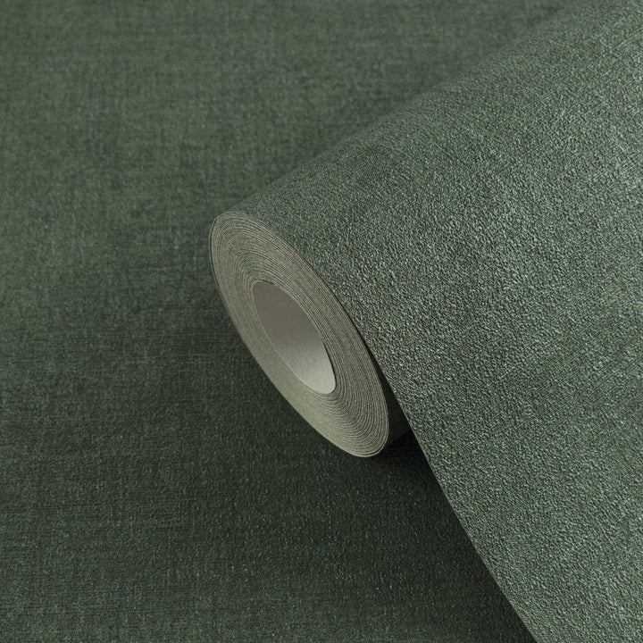 Tapetes ar smalku auduma izskatu un maigu mirdzuma efektu | tumši zaļā AS Creation