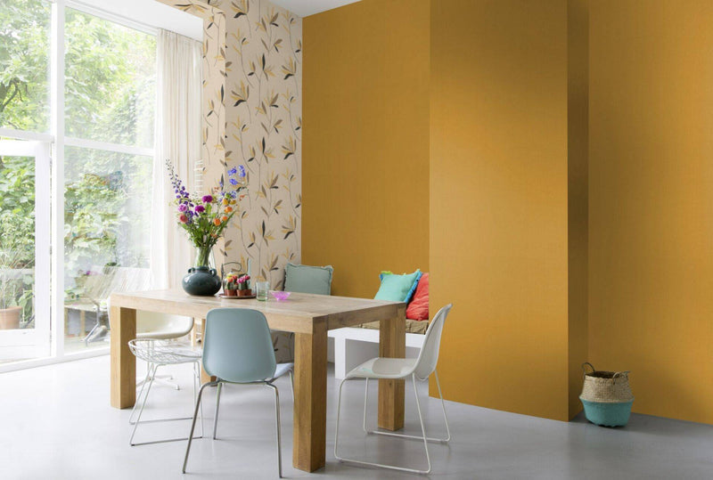 Plain wallpapers with textile texture honey yellow, 2324501 RASCH