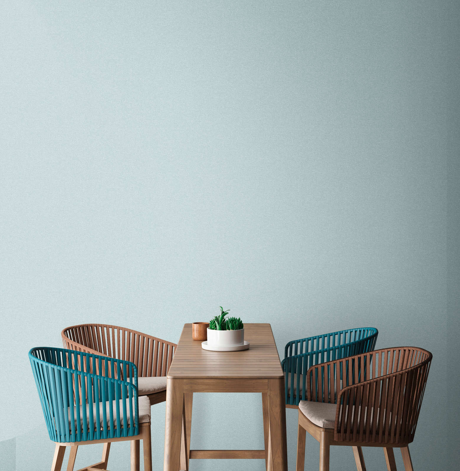 Vienkrāsainas tapetes ar teksturētu virsmu, tirkīzā krāsā - 1375754 AS Creation