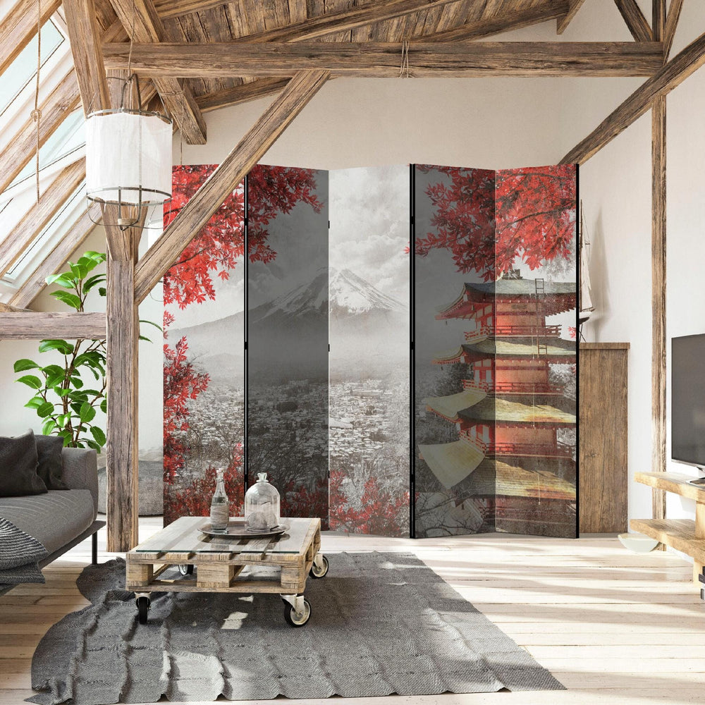 Vienpusējais aizslietnis, 225x172, Austrumu stilā, Japānas ainava, pelēka, sarkana L-ART