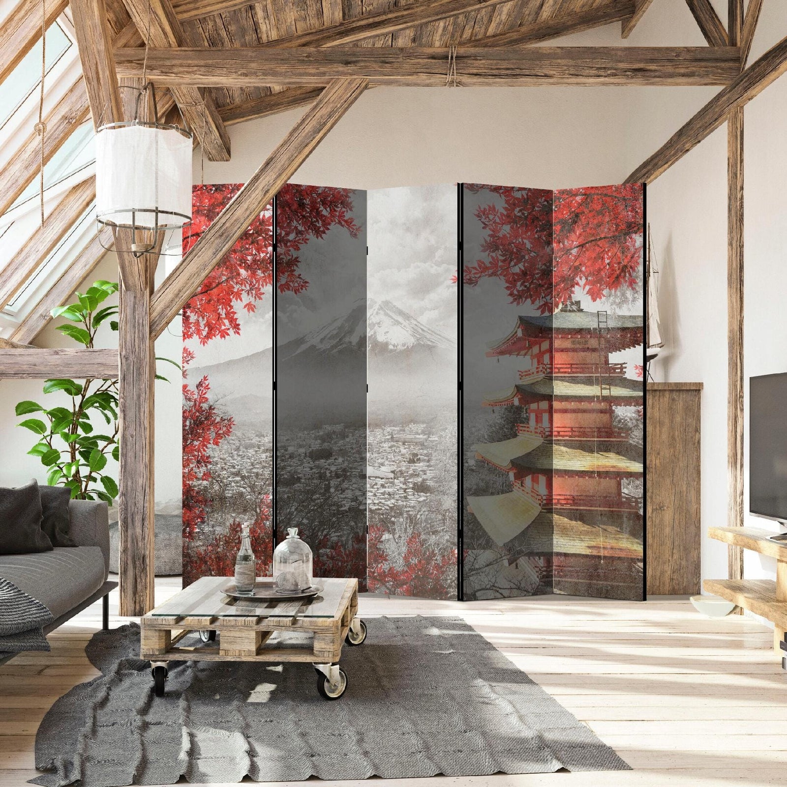 Vienpusējais aizslietnis, 225x172, Austrumu stilā, Japānas ainava, pelēka, sarkana L-ART