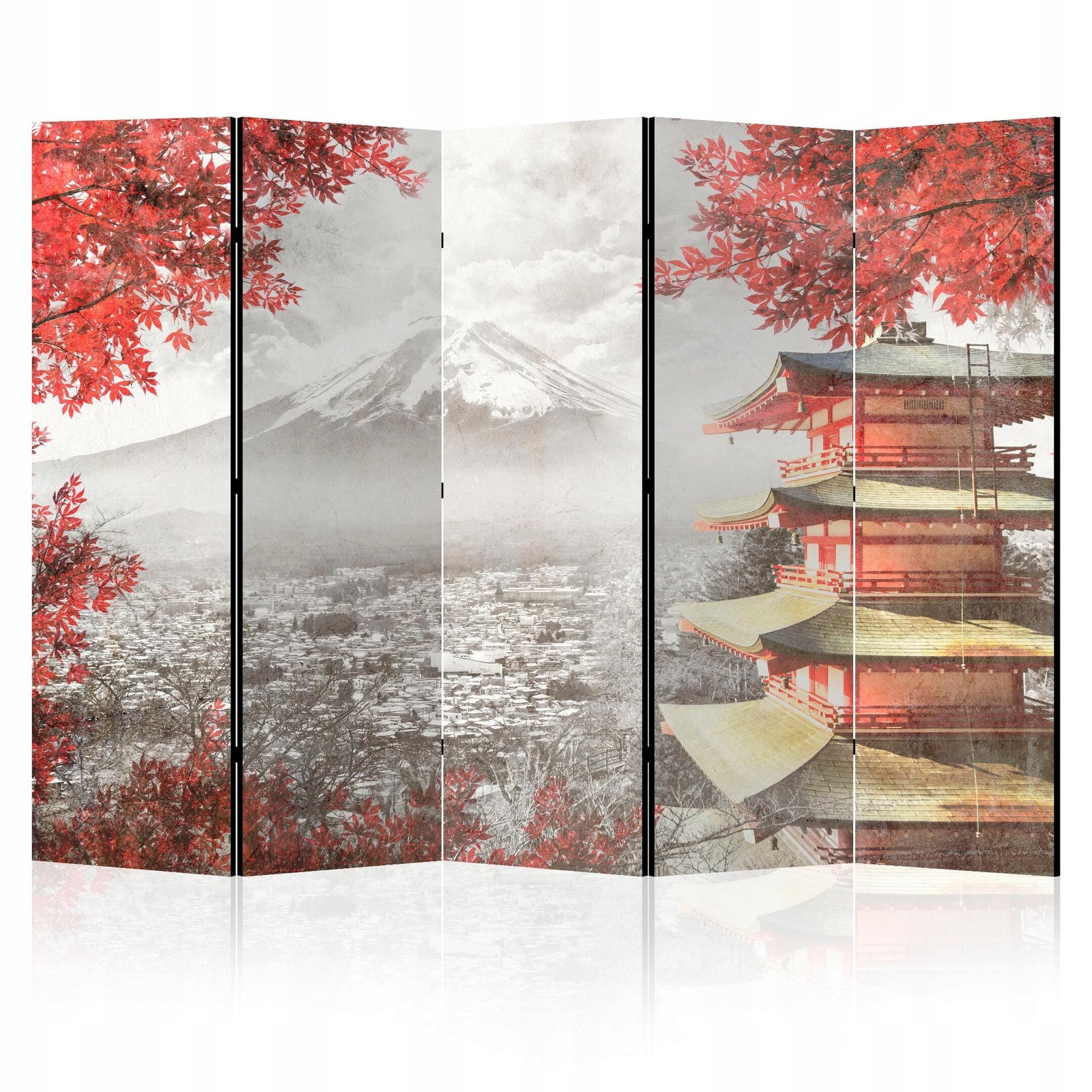 Vienpusējais aizslietnis, 225x172, Austrumu stilā, Japānas ainava, pelēka, sarkana L-ART