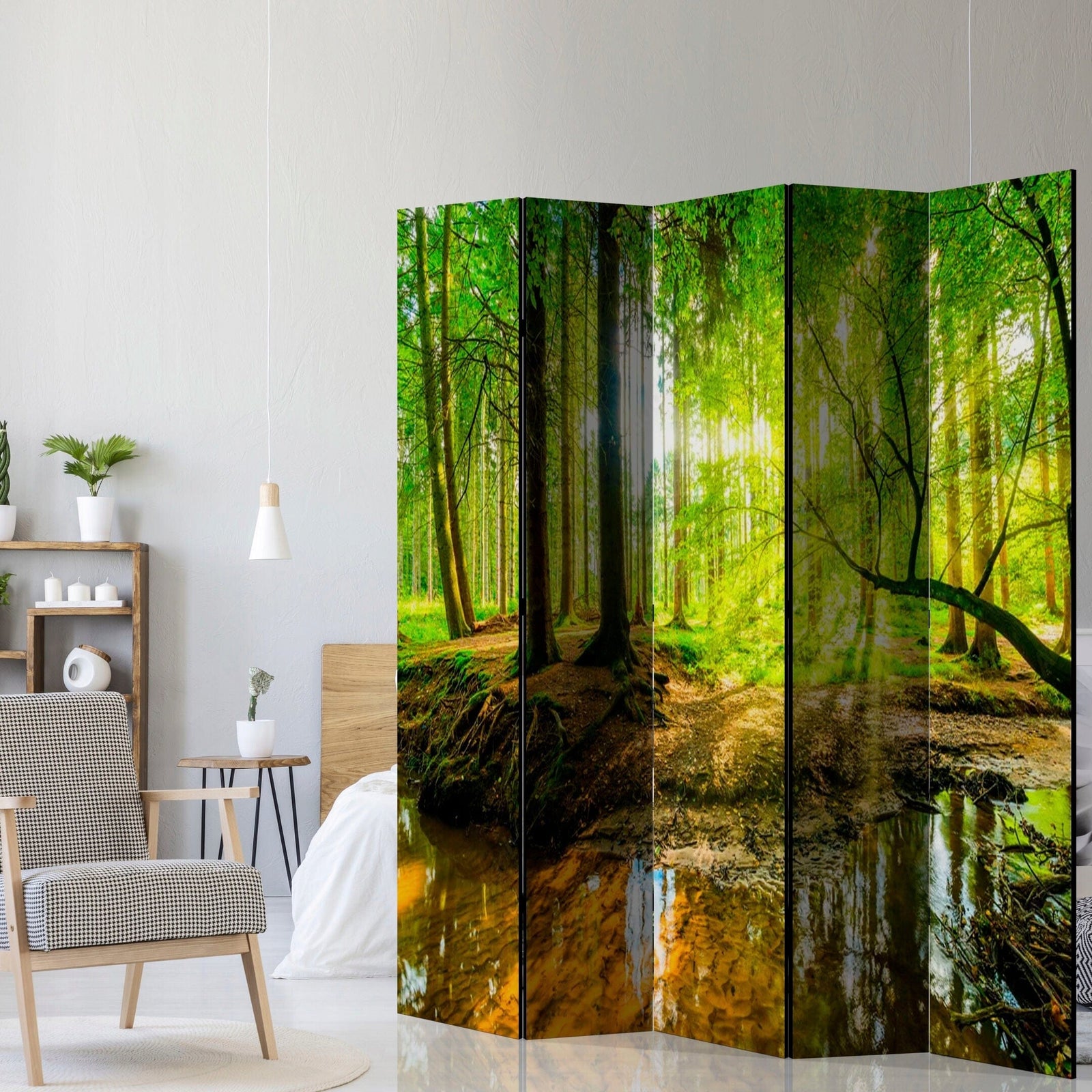 Vienpusējs aizslietnis, 225x172, Saulainais meža strauts, zaļā L-ART