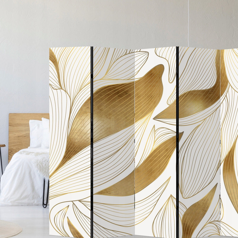 Vienpusējs aizslietnis, 225x172, Stilizētas zelta lapas uz balta fona L-ART