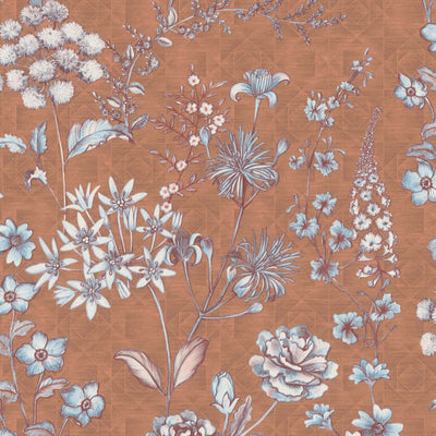 Vintāžas tapetes ar zilo ziedu rakstu uz brūnā fona, 1374005 AS Creation