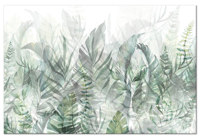 XXL izmēra glezna - Savvaļas pļava - zaļas lapas uz balta fona, 151516 G-ART