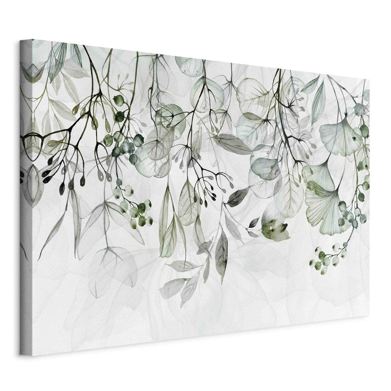 XXL izmēra glezna - Zaļās lapas un ziedi uz gaiša fona, 151483 Tapetenshop.lv