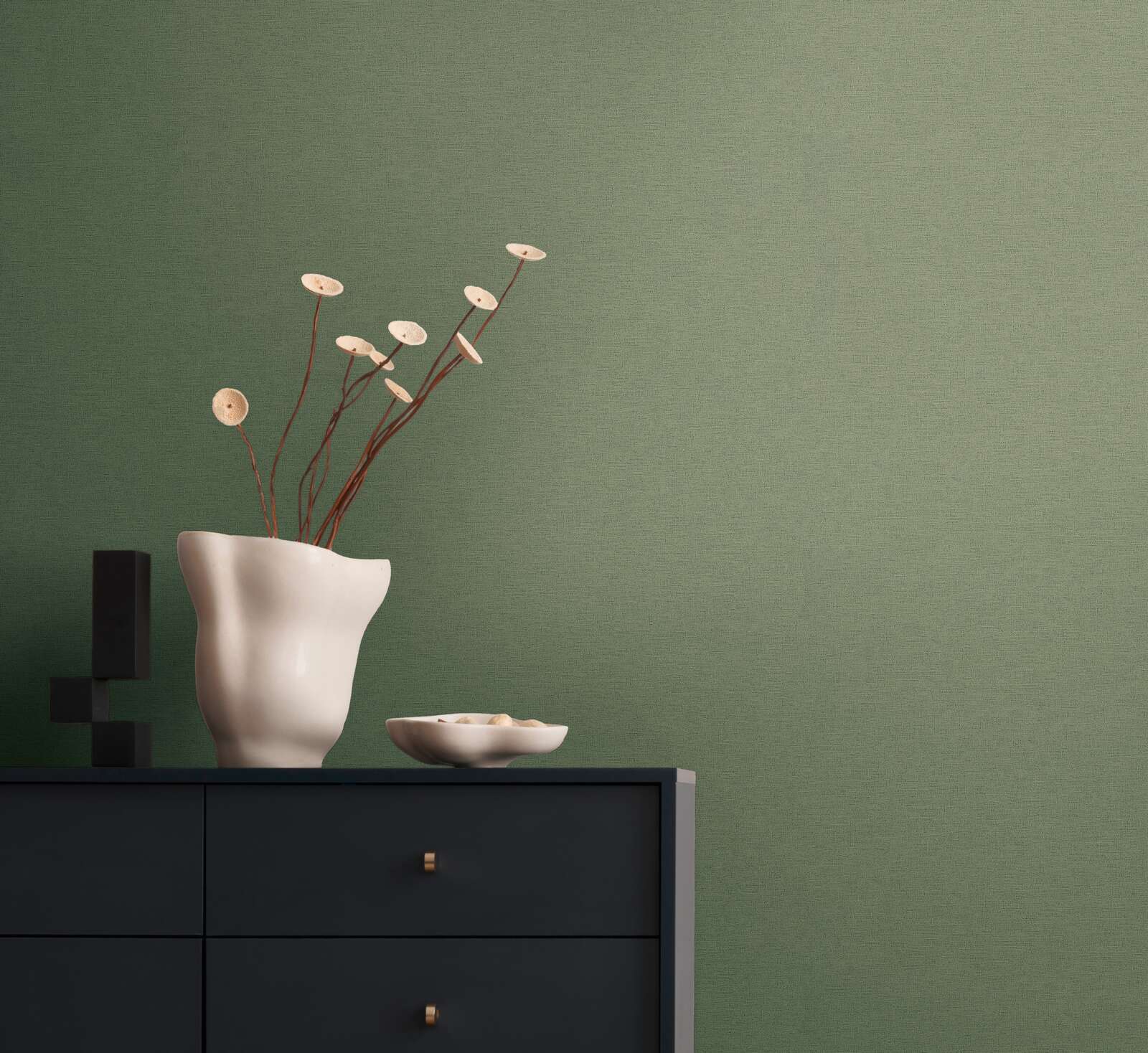 Zaļas vienkrāsainas tapetes ar tekstila reljefa struktūru AS 371787 AS Creation