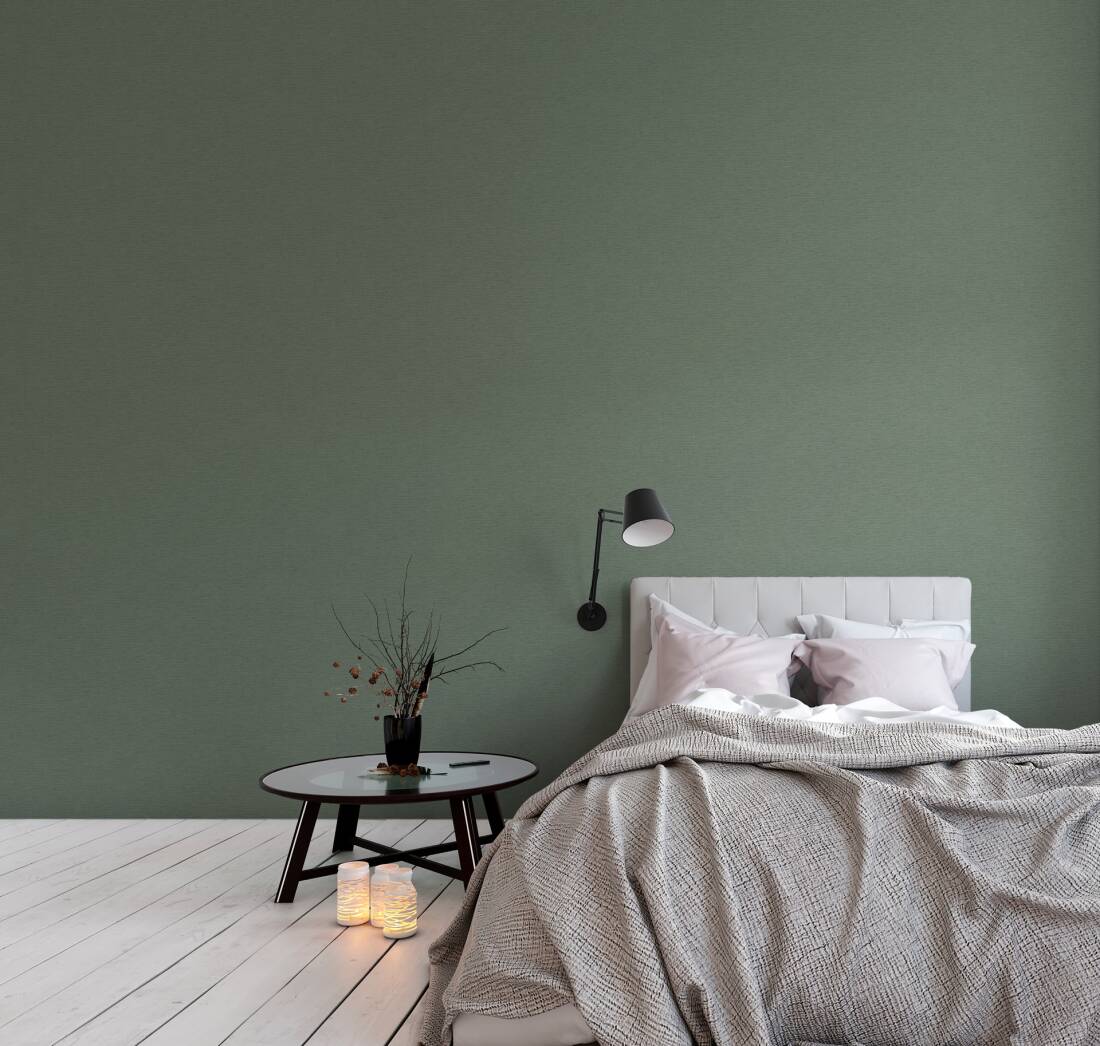 Zaļas vienkrāsainas tapetes ar tekstila reljefa struktūru AS 371787 AS Creation