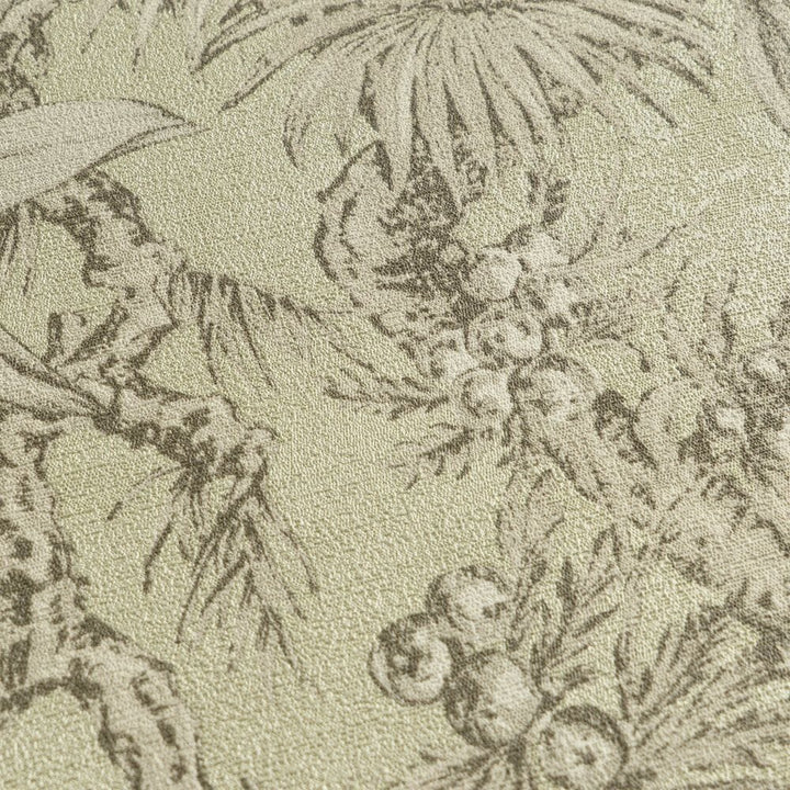 Greenish non-woven wallpaper with a matte botanical pattern and glossy background, 3007713