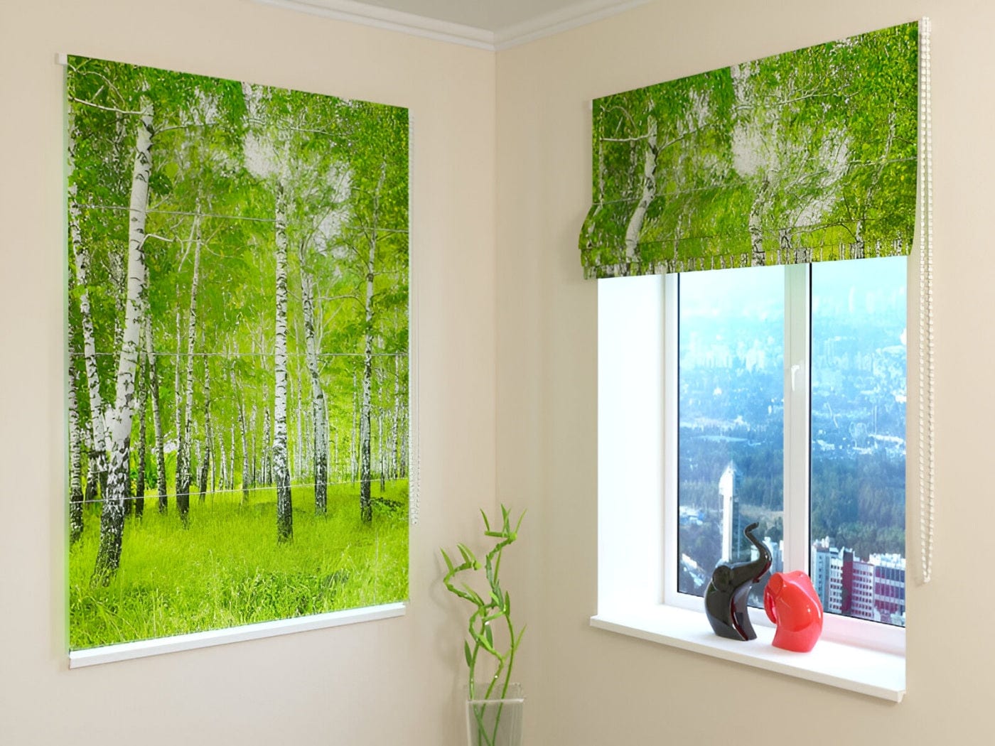Žalūzijas ar dabas motīvu - Bērzu birzs - dabiskā zaļā krāsā Tapetenshop.lv
