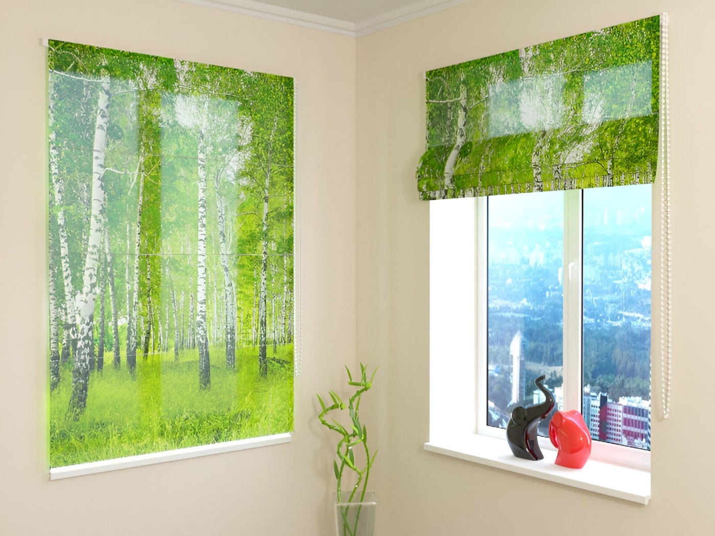 Žalūzijas ar dabas motīvu - Bērzu birzs - dabiskā zaļā krāsā Tapetenshop.lv