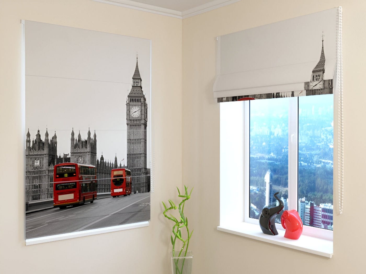 Žalūzijas ar pilsētas skatu - Londona - pelēkā un sarkanā krāsā Tapetenshop.lv