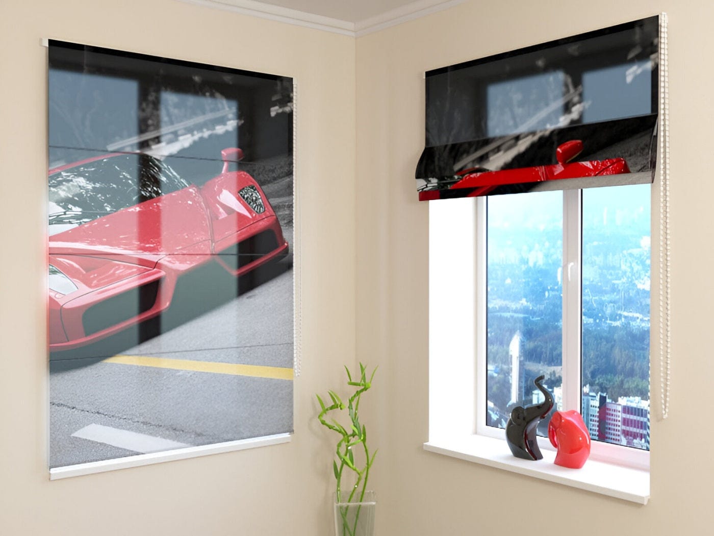 Žalūzijas jauniešu istabai ar automašīnu - Sarkans sporta auto Tapetenshop.lv