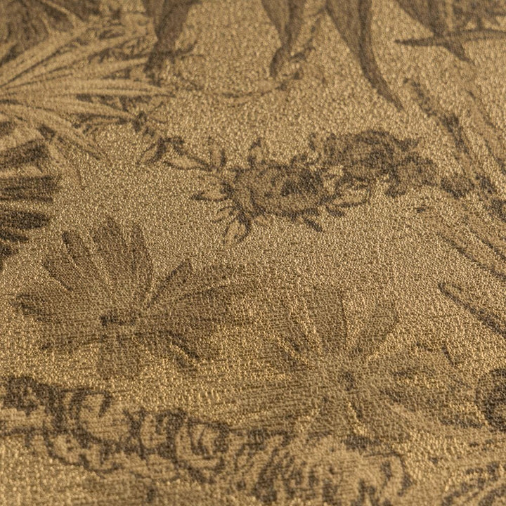 Golden non-woven wallpaper with a matte botanical pattern and glossy background, 3007710