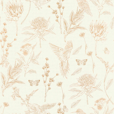 Floral wallpaper with leaves and birds, white and beige, 1402063 AS Creation