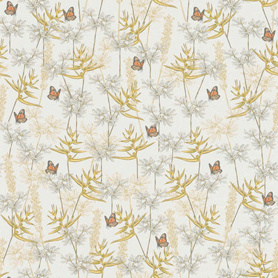Ziedu tapetes ar zāli un tauriņiem, matēta tekstūra, baltā un dzeltenā, 1401767 AS Creation