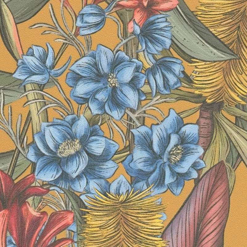 Ziedu tapetes džungļu stilā ar lapām un ziediem, 1402054 AS Creation