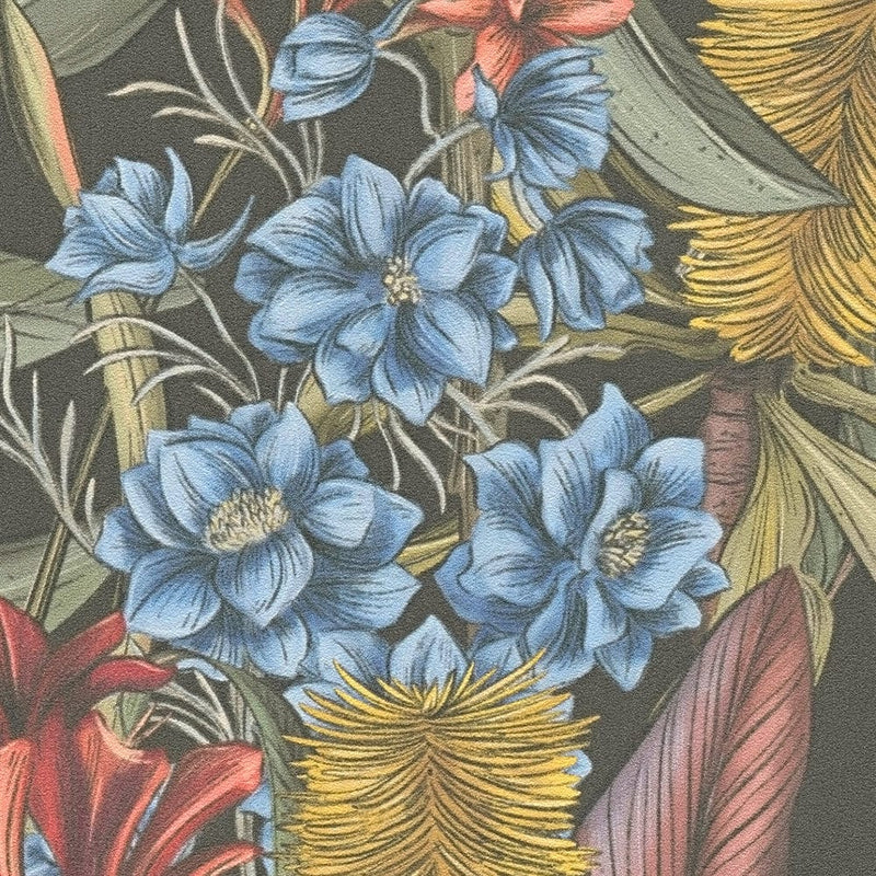 Ziedu tapetes džungļu stilā ar lapām un ziediem: daudzkrāsainas, 1402052 AS Creation
