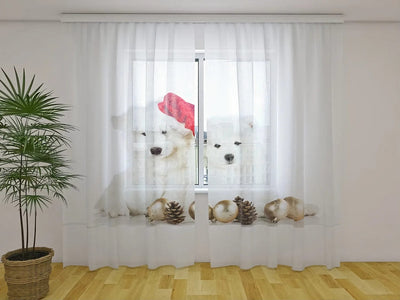 Christmas curtains - Christmas puppies -Tapetenshop.lv