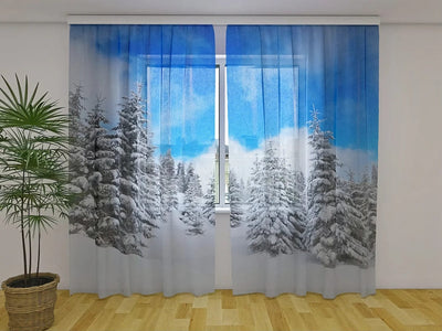 Christmas curtains - offering a magical winter forest view Tapetenshop.lv